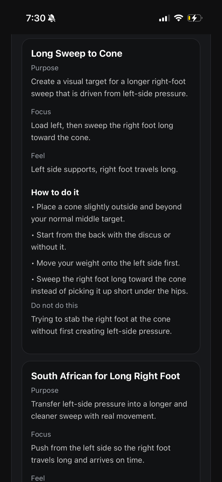 Personalized drills written for your throw